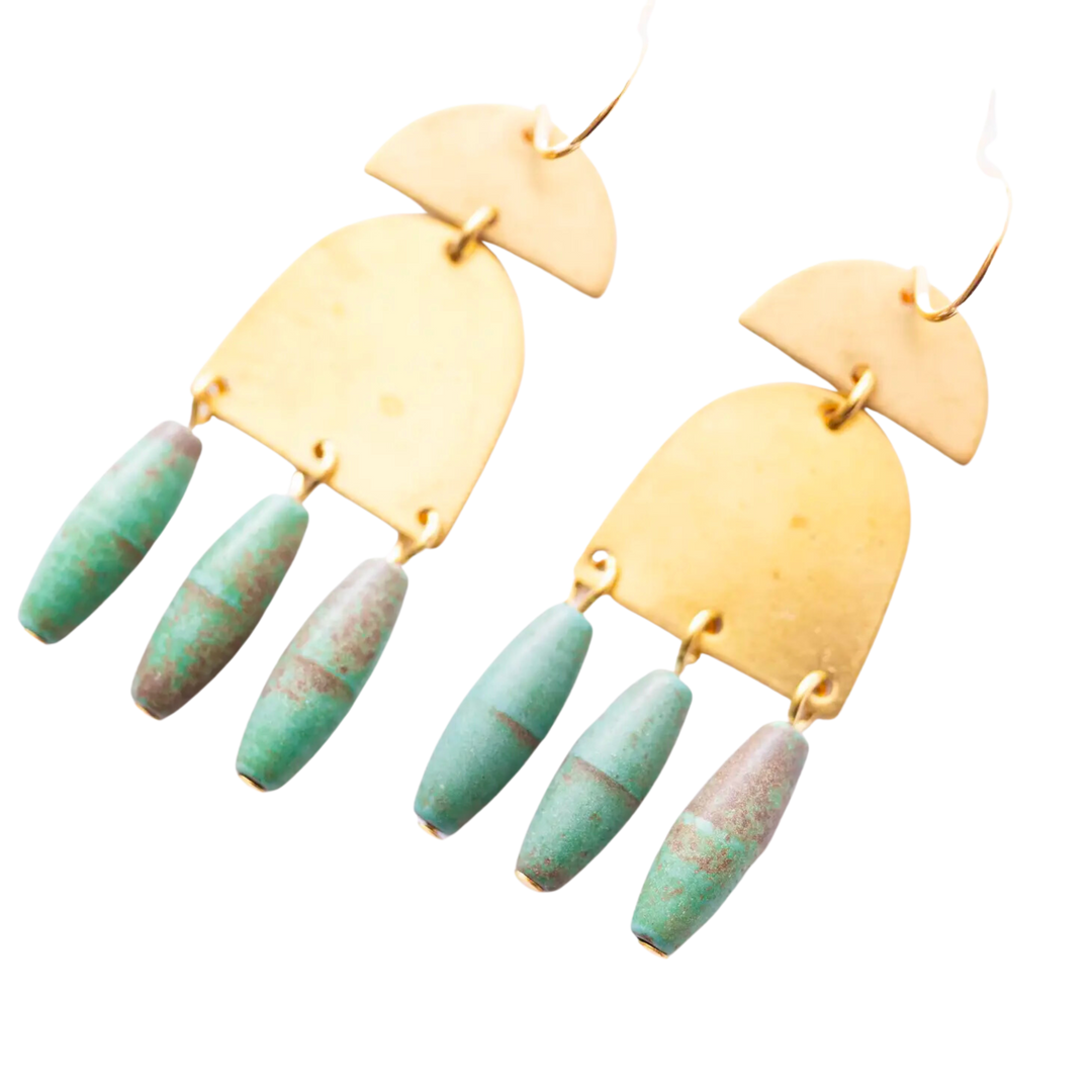 Turquoise and Brass Dangle Earrings