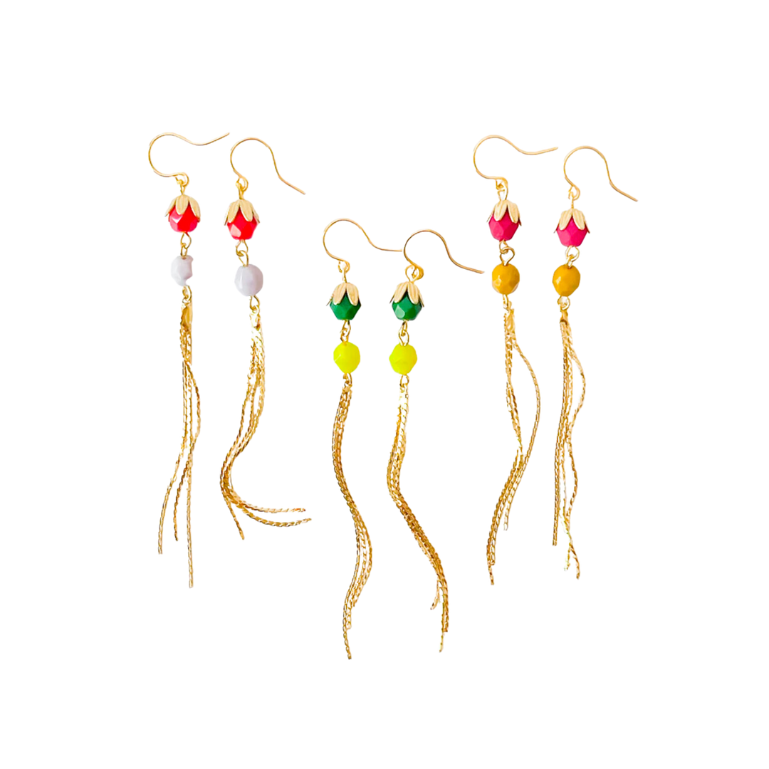 Colorful Gold Chain Tassel Earrings