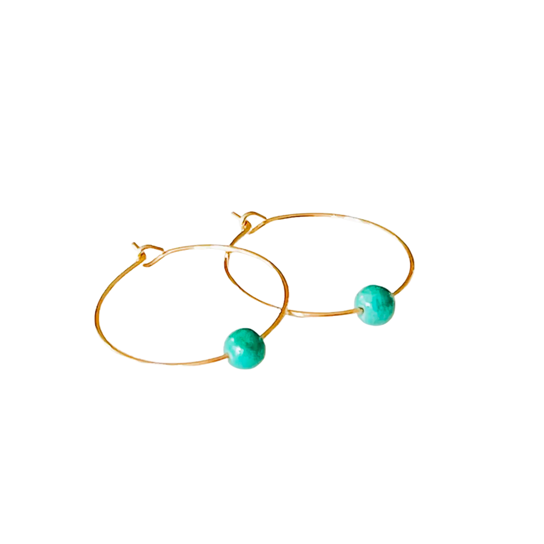 Mini Gold Filled Hoops with Turquoise