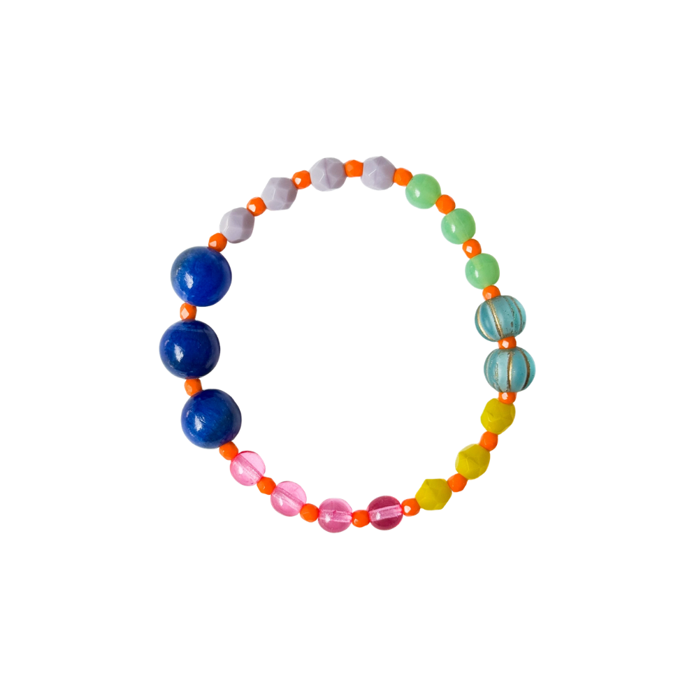 Handmade Artisan Mixed-Size Glass Bead Stretch Bracelet