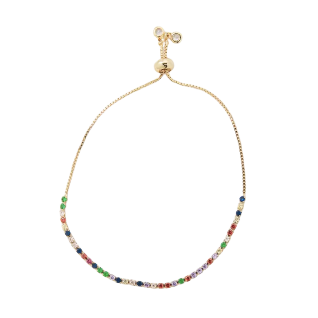 Rainbow Gem Gold Slider Bracelet