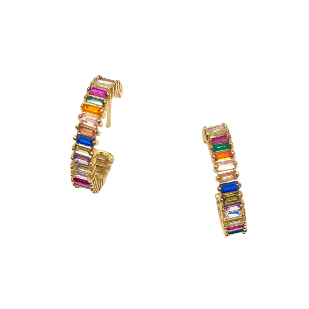 Waterproof Rainbow Shimmer Gold Hoops