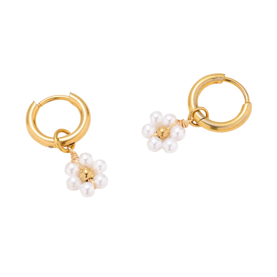 Pearl Daisy Charm Huggies