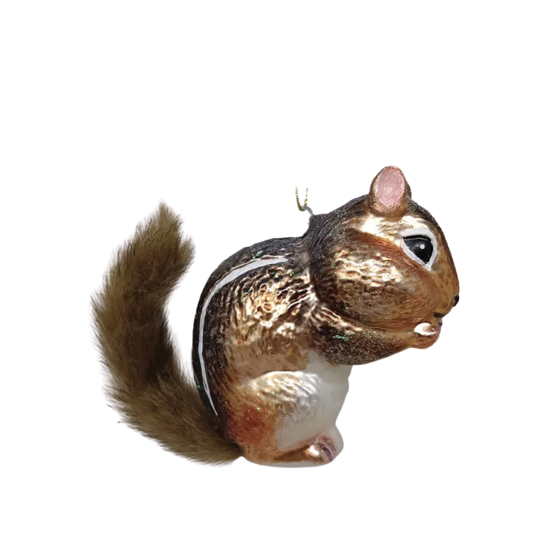 Chipmunk Glass Christmas Tree Ornament
