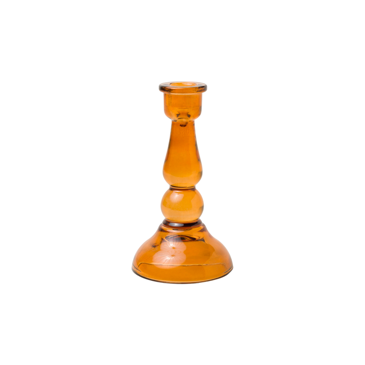 Tall Amber Glass Taper Candle Holder