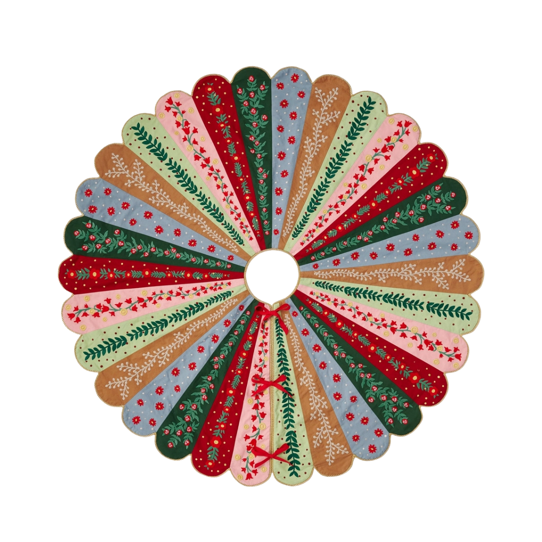 Holly Jolly Embroidered Tree Skirt