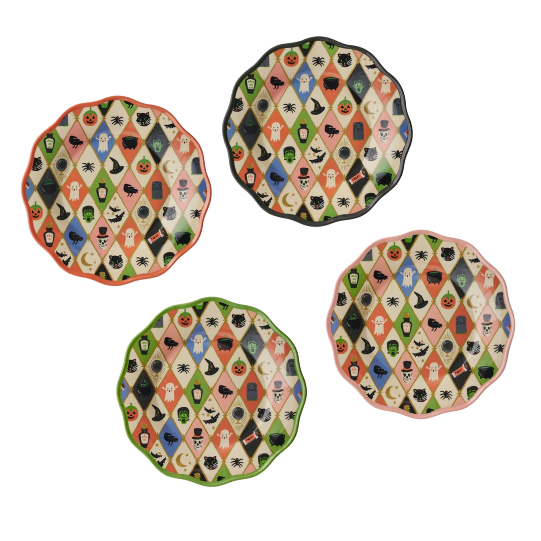 Halloween Argyle Melamine Assorted Dessert Plates