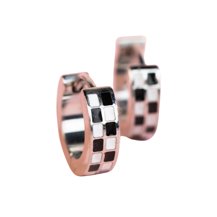 Silver Black & White Checkered Huggies