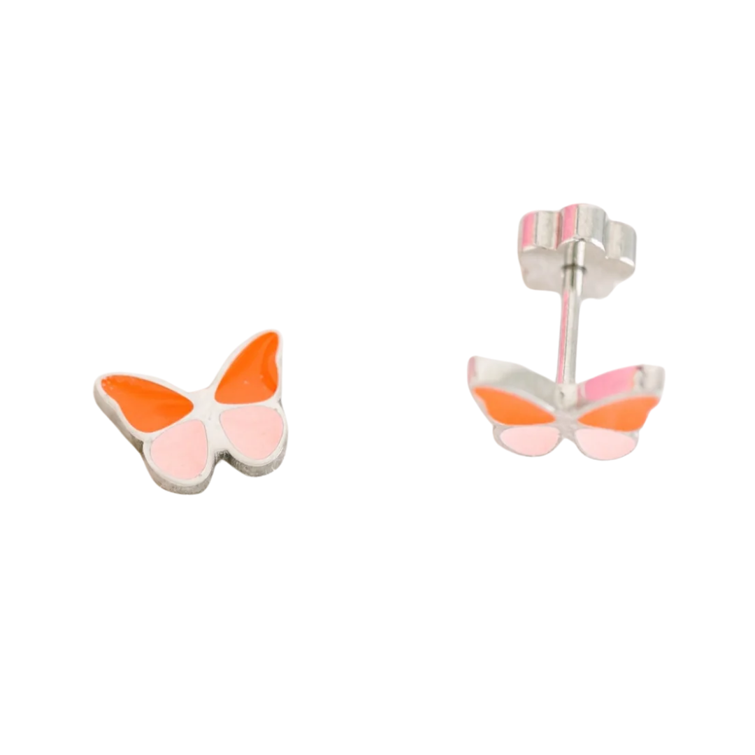 Silver Butterfly Colorblock Earrings