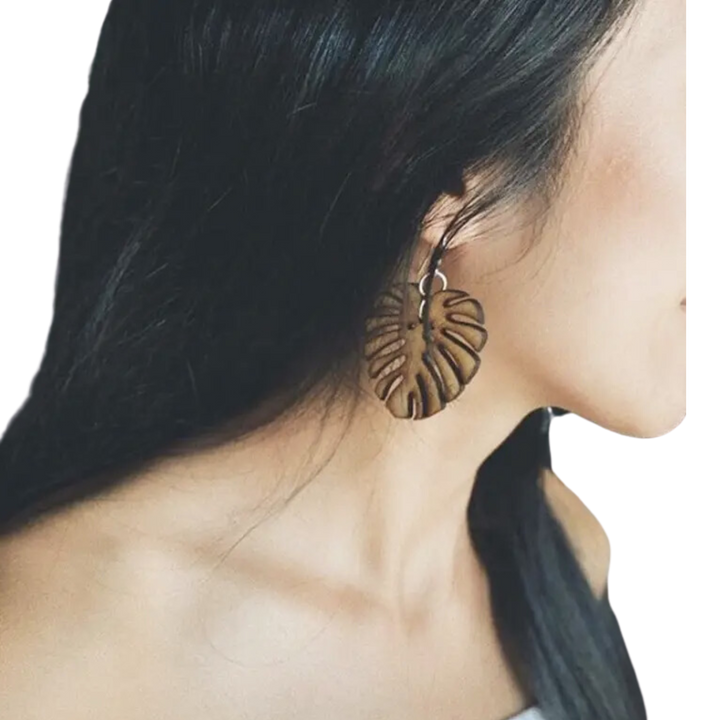 Monstera Deliciosa Wooden Plant Earrings