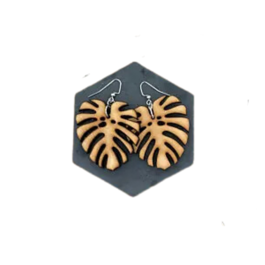 Monstera Deliciosa Wooden Plant Earrings