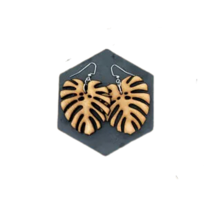 Monstera Deliciosa Wooden Plant Earrings