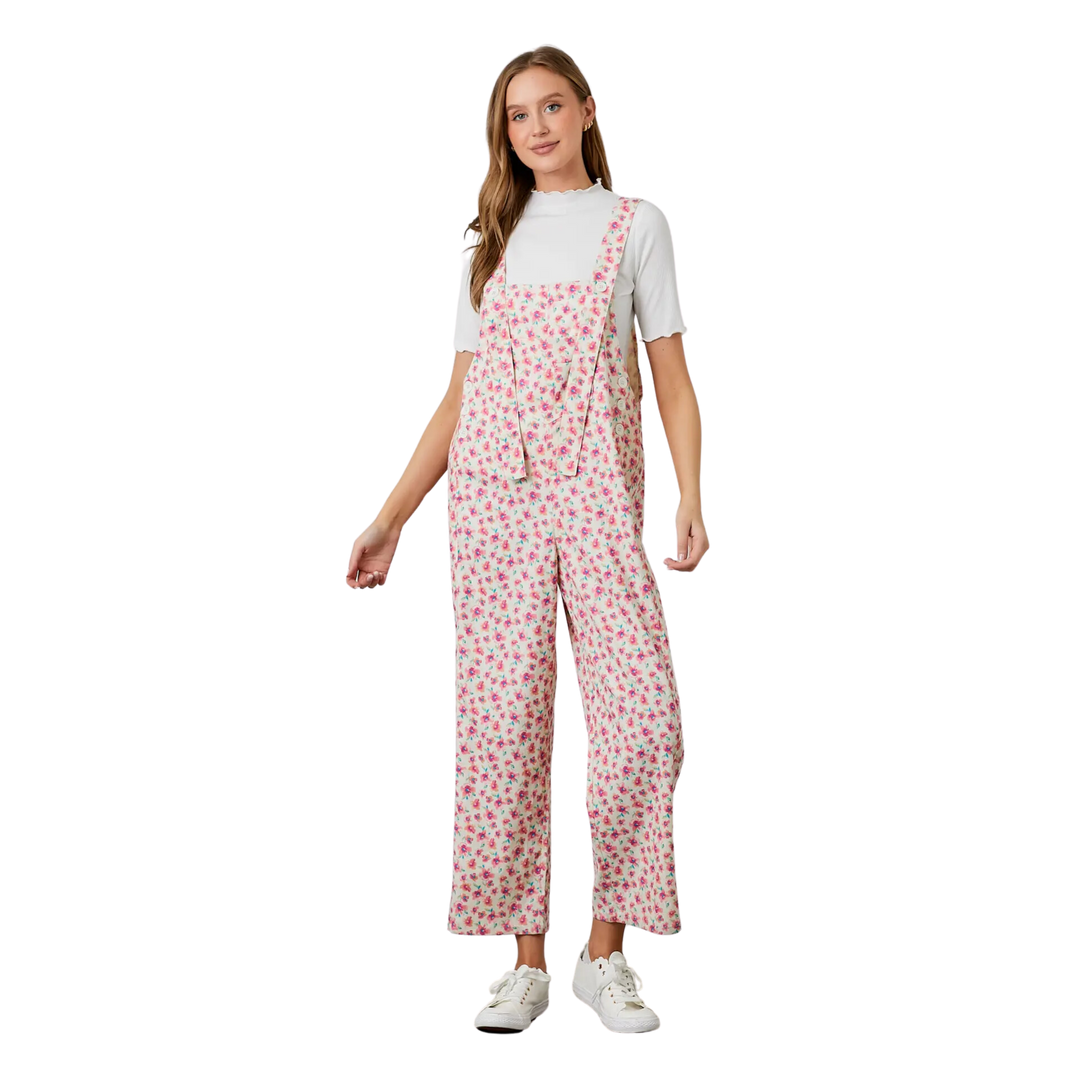 Printed Corduroy Overalls - Cream Mutli