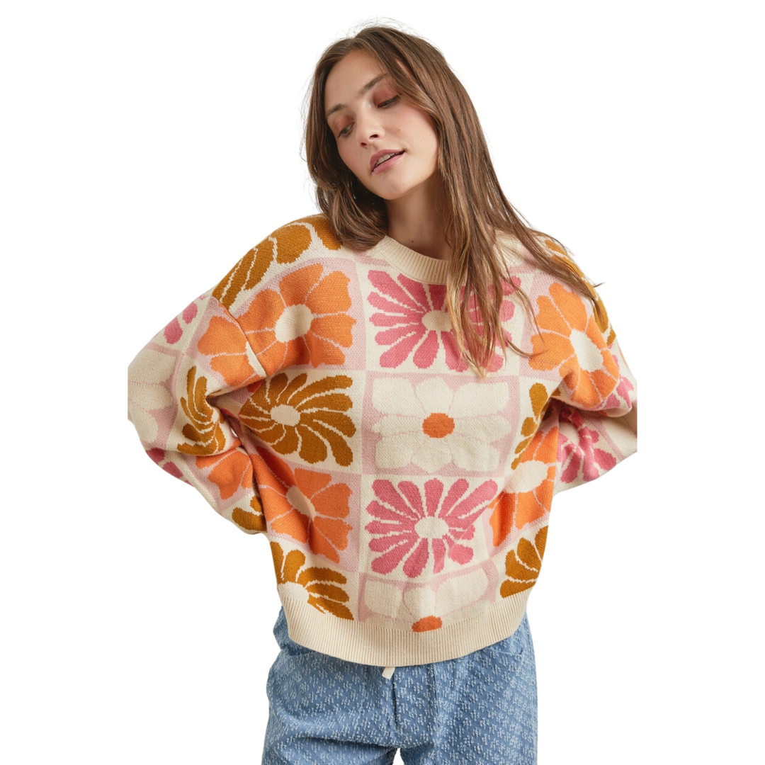 Floral Intarsia Sweater - Cream Multi