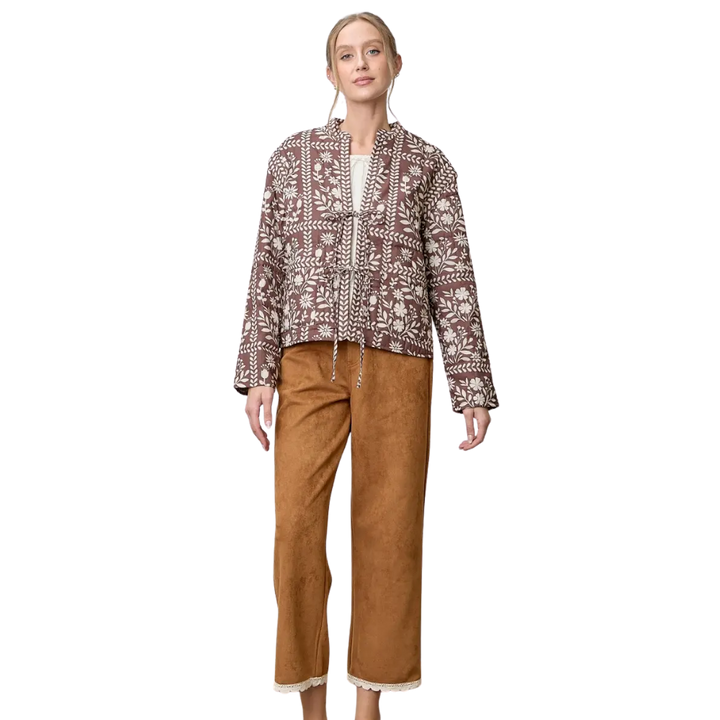 Border Floral Print Quilting Jacket