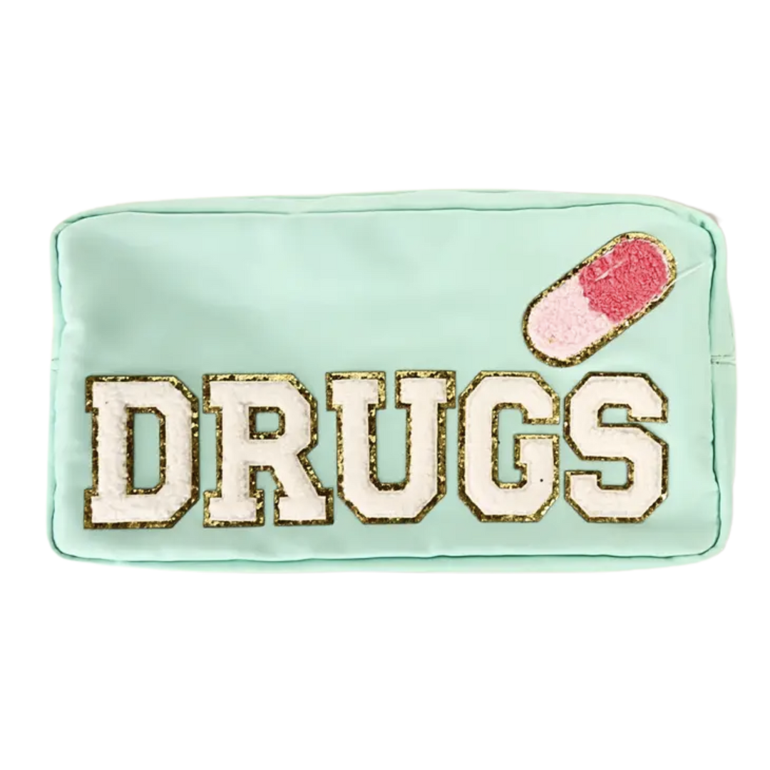 Drugs and Pill w/ Chenille Patches Pouch Teal