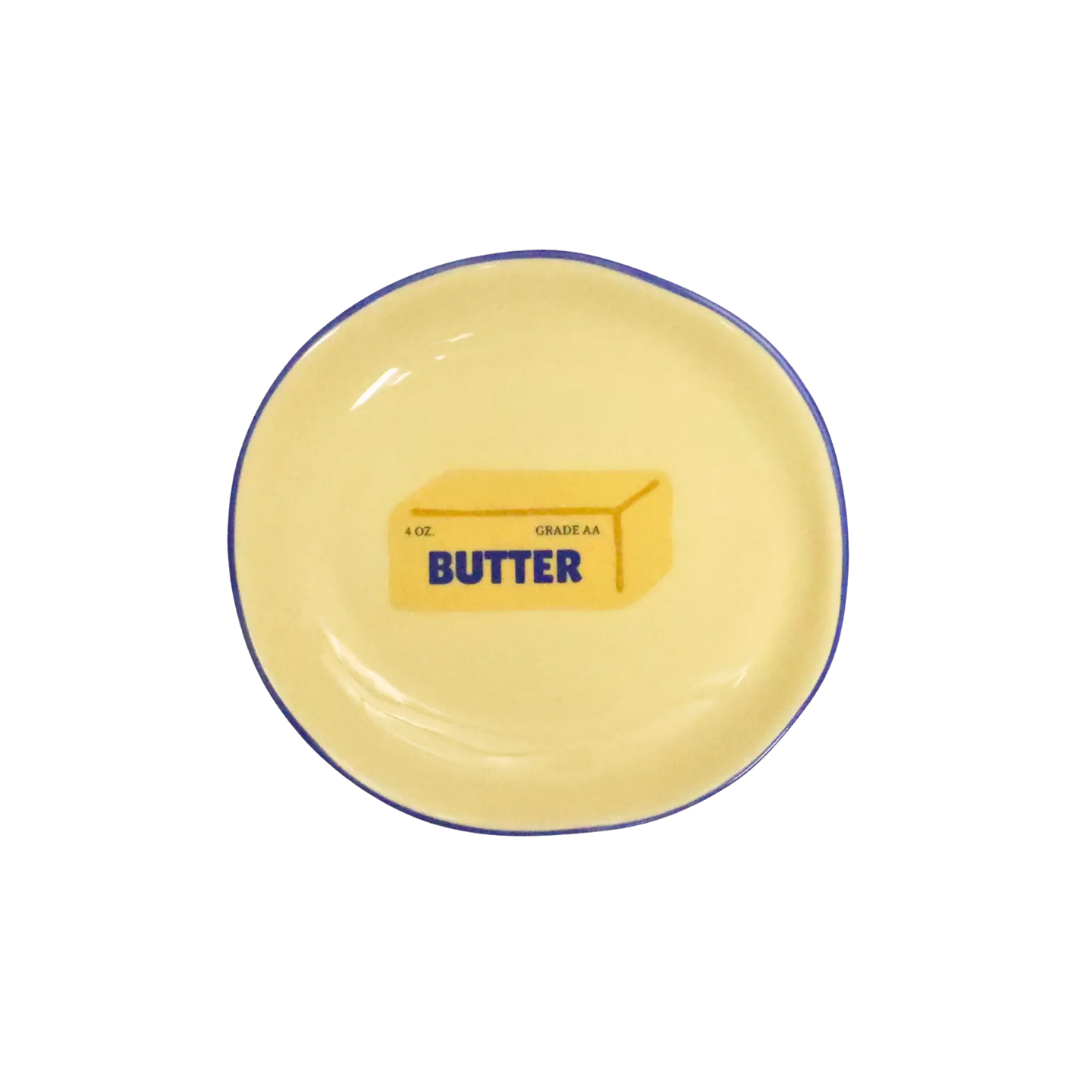 Butter with Blue Rim Round Trinket Tray 