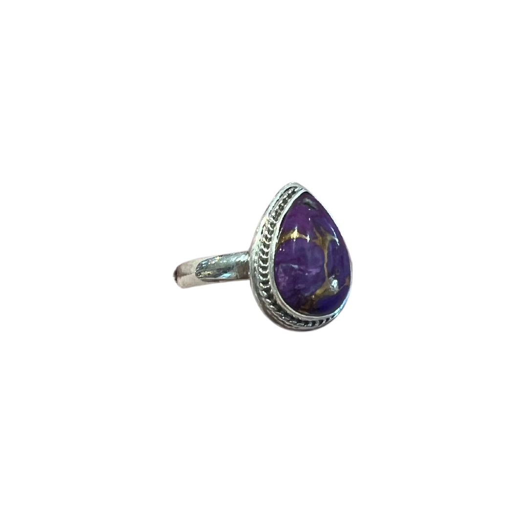 Teardrop Amethyst 925 Sterling Silver Ring - Size 8