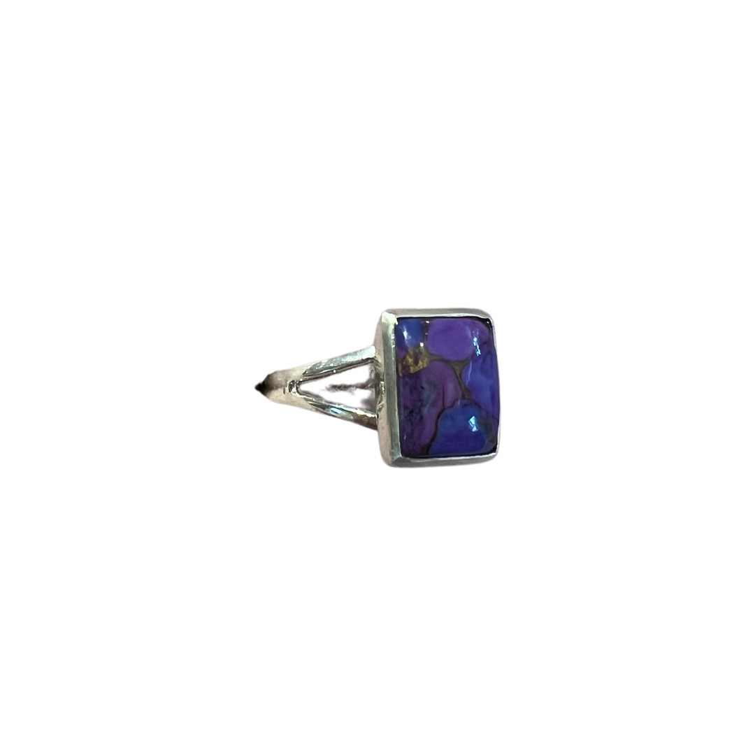 Rectangle Amethyst 925 Sterling Silver Ring - Size 8