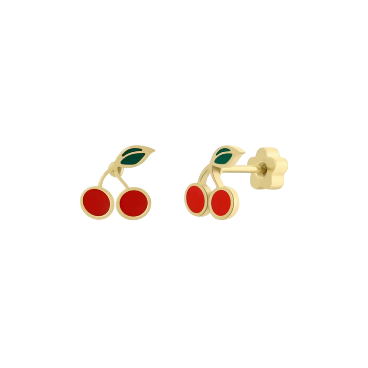 Cherry Enamel Flat Back Kids Earrings