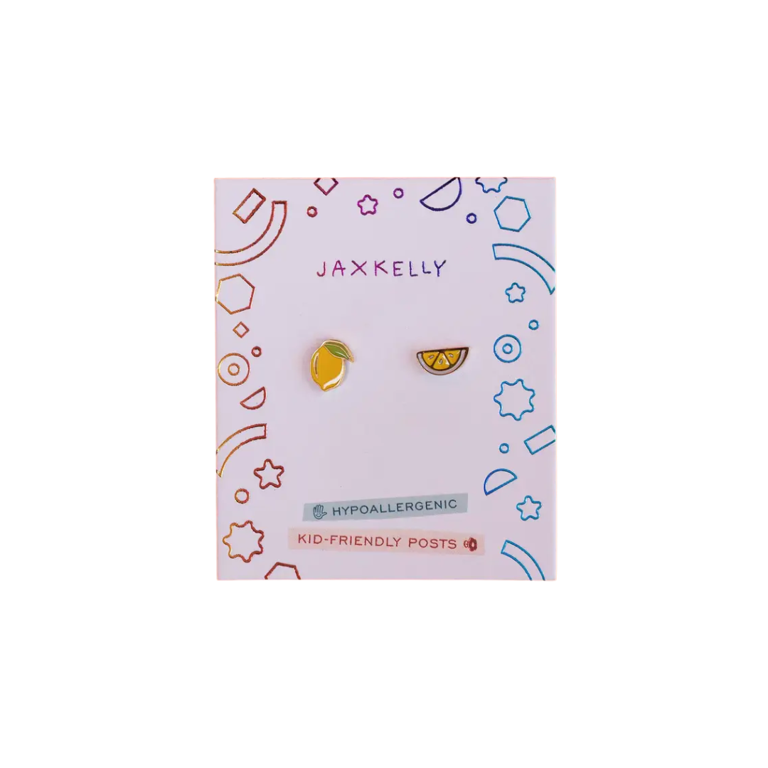 Lemon Enamel Flat Back Kids Earrings