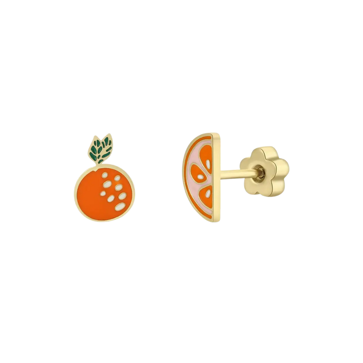 Orange Enamel Flat Back Kids Earrings