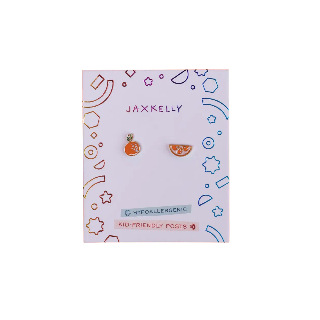 Orange Enamel Flat Back Kids Earrings