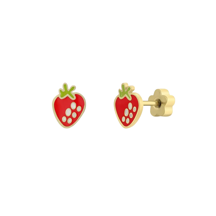 Strawberry Enamel Flat Back Kids Earrings