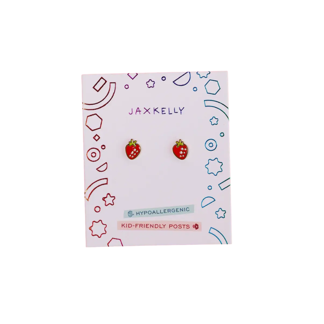 Strawberry Enamel Flat Back Kids Earrings