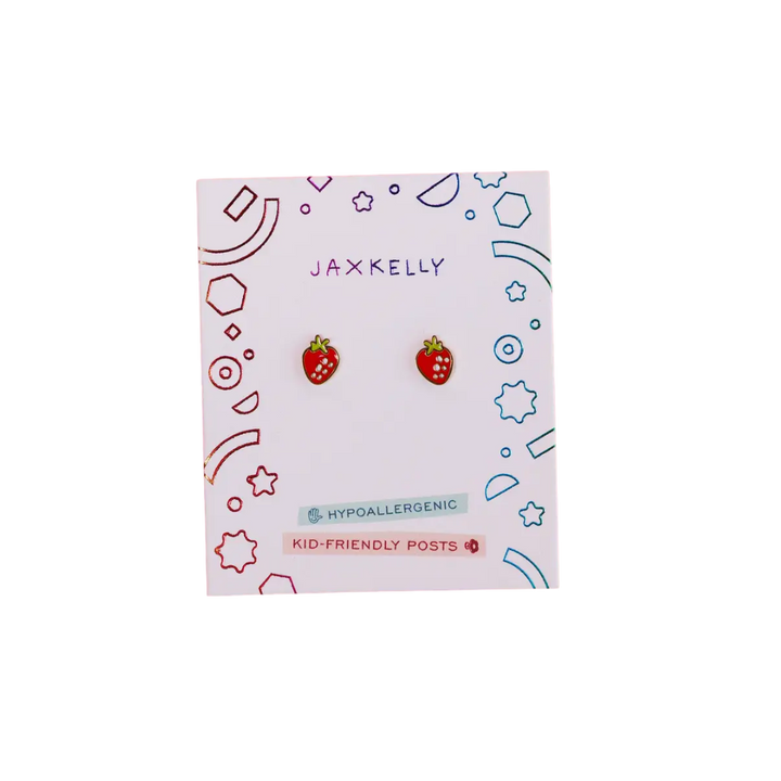 Strawberry Enamel Flat Back Kids Earrings