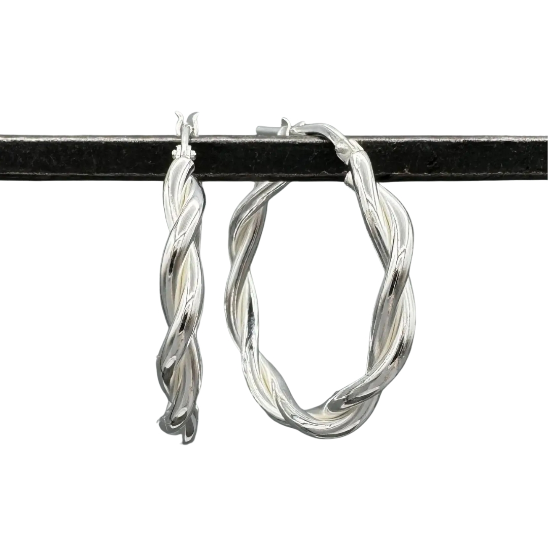 Silver 26mm Twisted French Lock Hoops