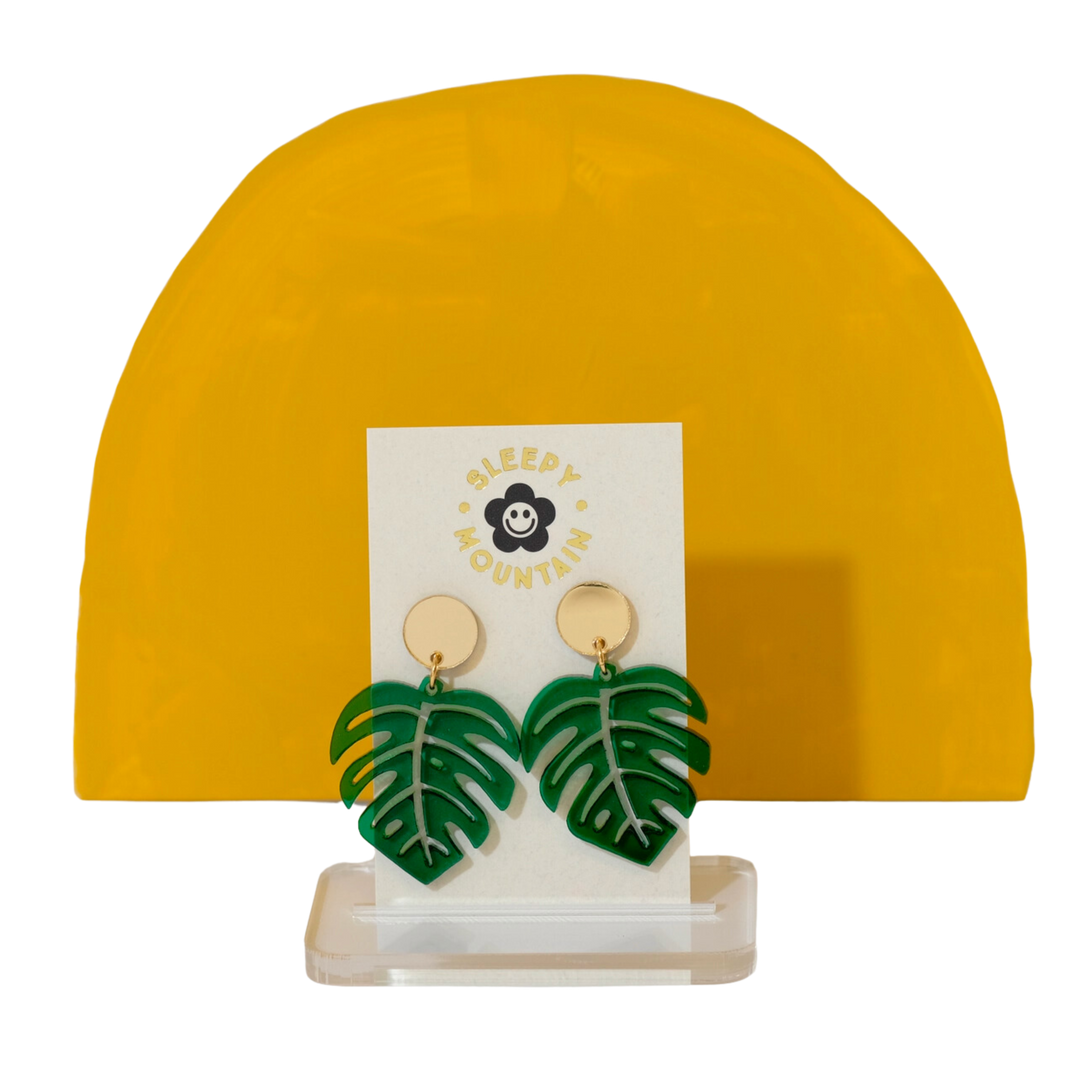 Monstera Leaf Earrings - Green Acrylic Dangles