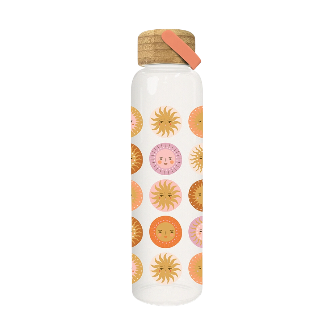 On the Sunny Side Glass Water Bottle with Bamboo Lid