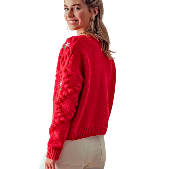 Flower Cable Knit Pattern Cardigan