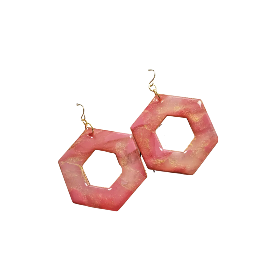 Iridescent Pink Hexagon Dangles