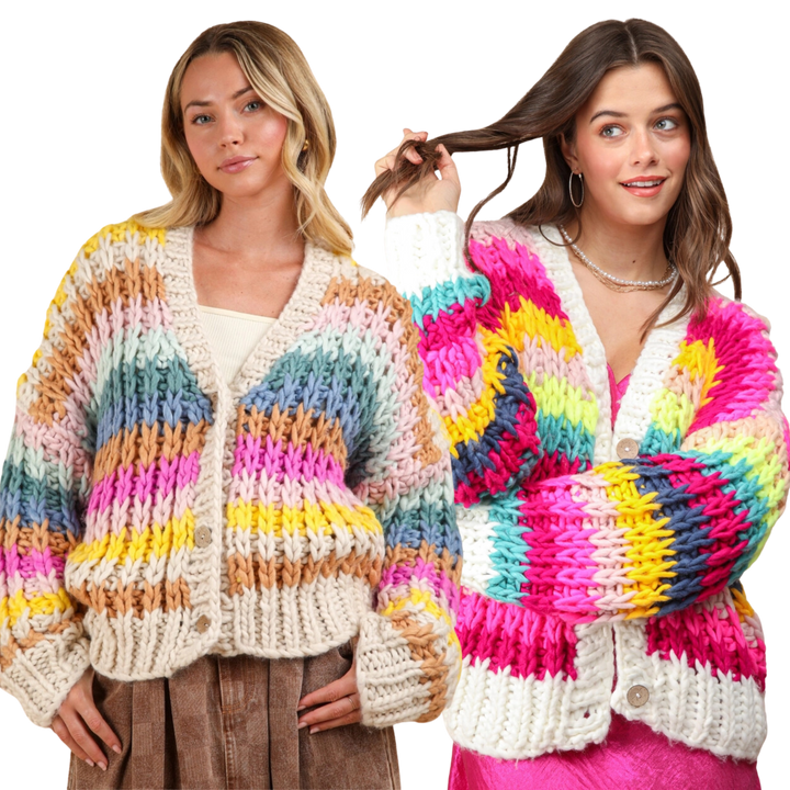 Handmade Multi Color Block Chunky Knit Sweater