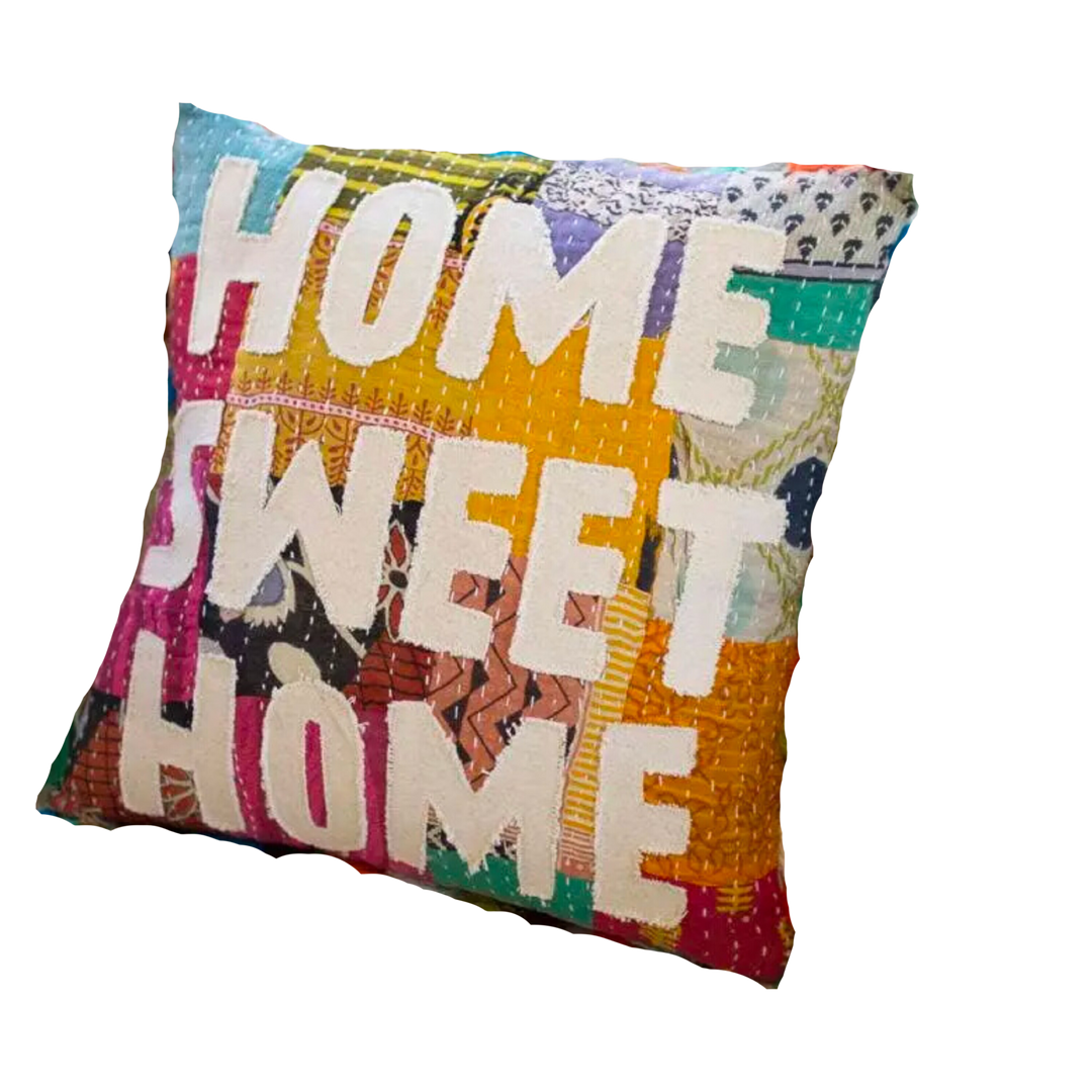 Home Sweet Home Kantha Pillow