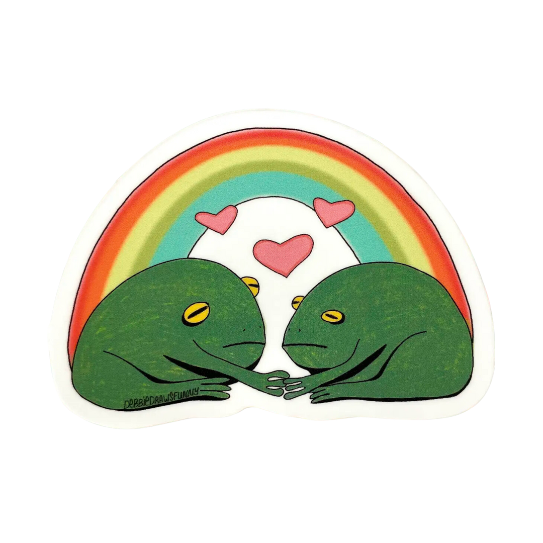 Grumpy Frogs in Love Rainbow Vinyl Sticker Pride