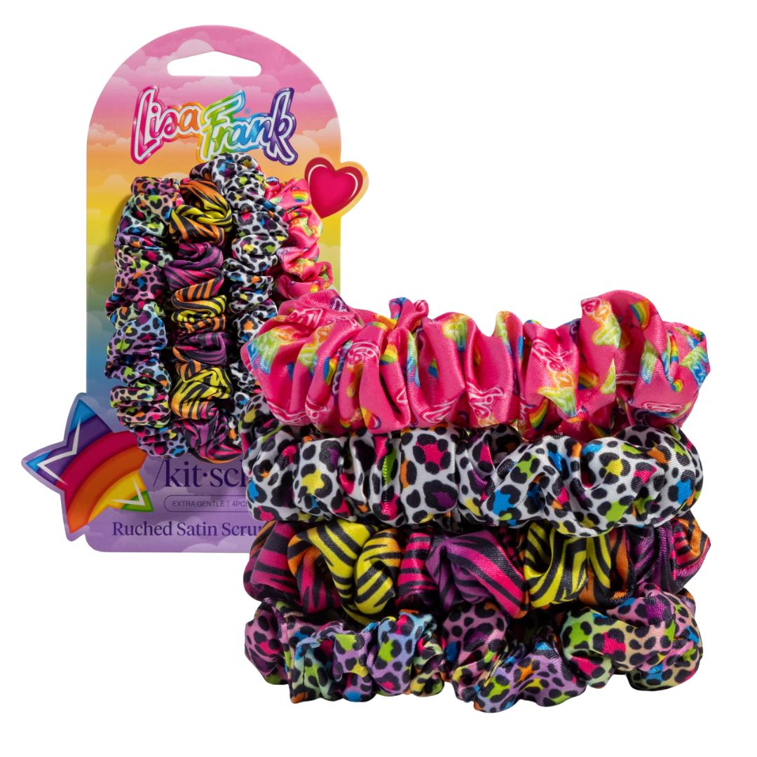 Lisa Frank x Kitsch Ruched Satin Scrunchies - Rainbow Leopard