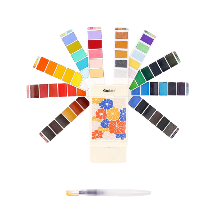 Foldable Watercolor Set of 56 with Water Brush Pen