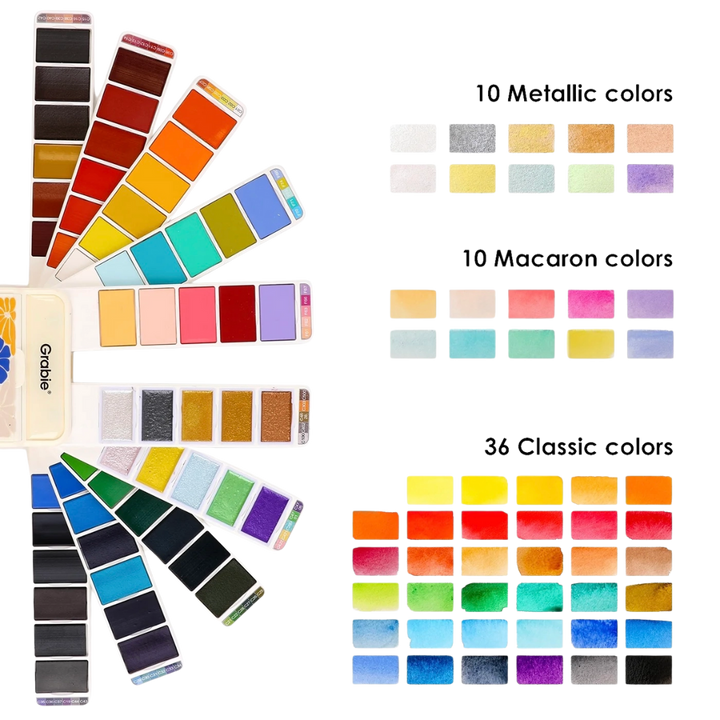Foldable Watercolor Set of 56 with Water Brush Pen