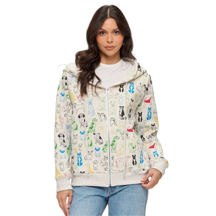 Colorful Graphic Dogs Print Zip Up Hoodie