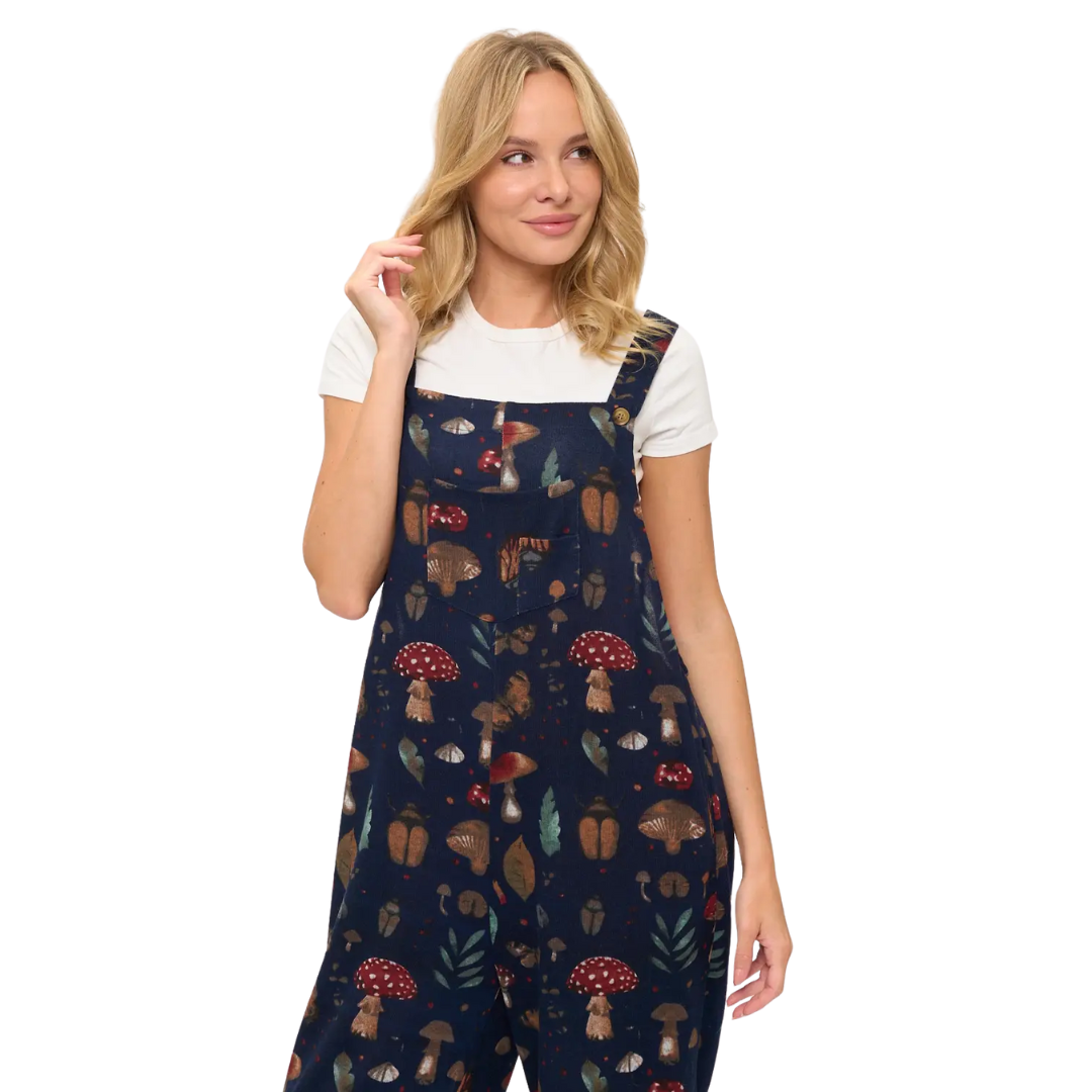 Mushrooms and Bugs Print Overalls