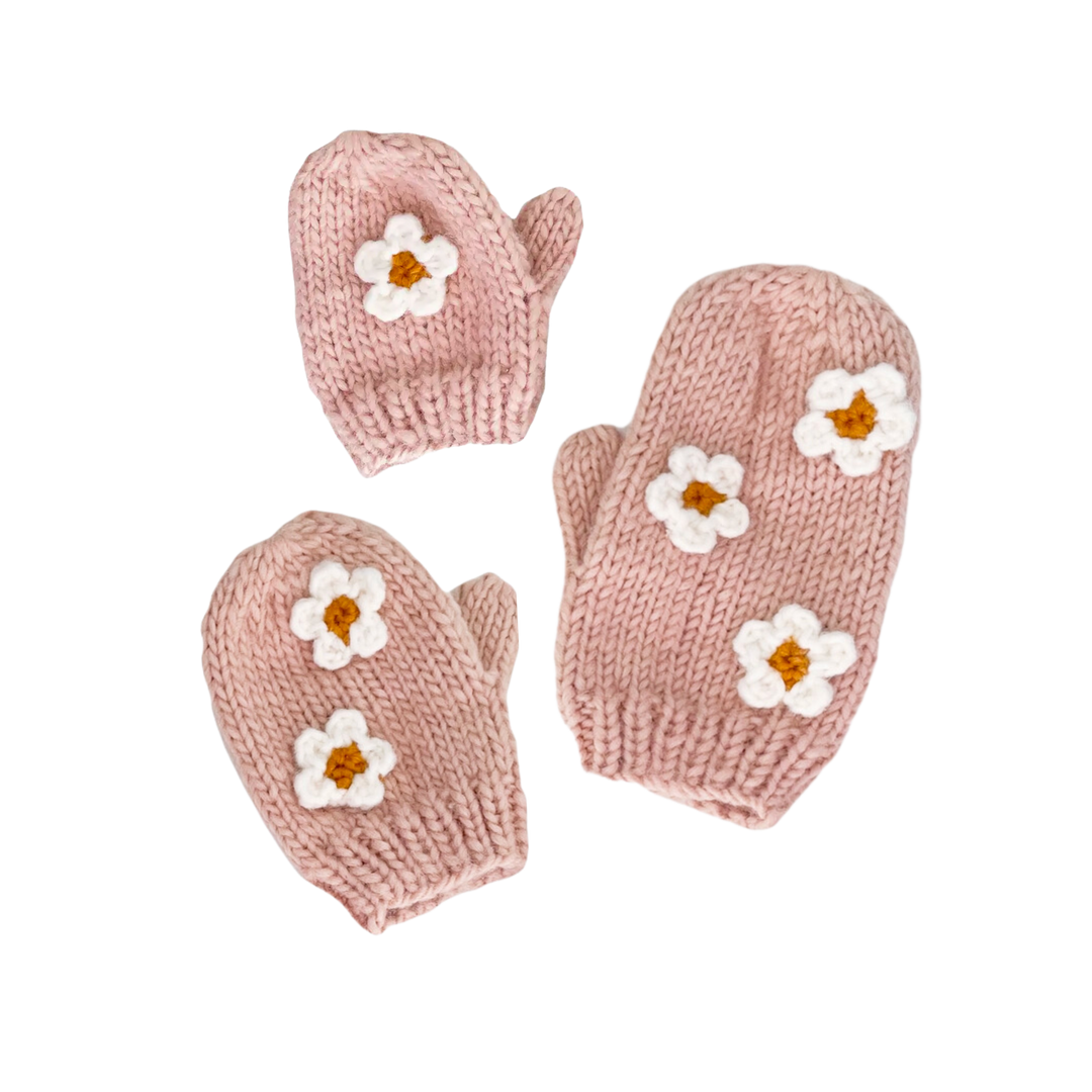Kid & Baby Flower Mittens, Blush