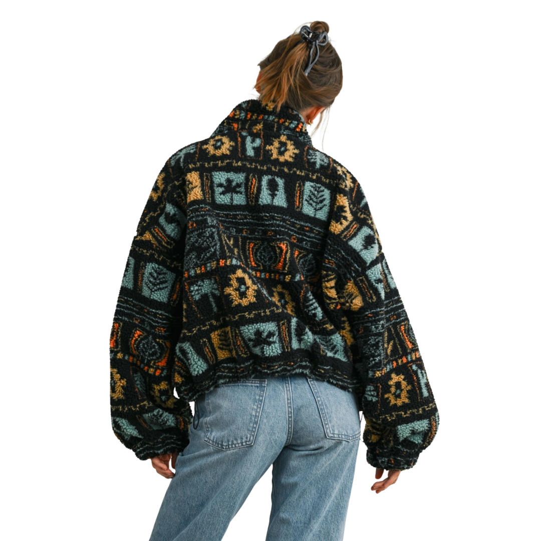 Zip-Up Polar Fleece Mock Neck Long Sleeve Jacket