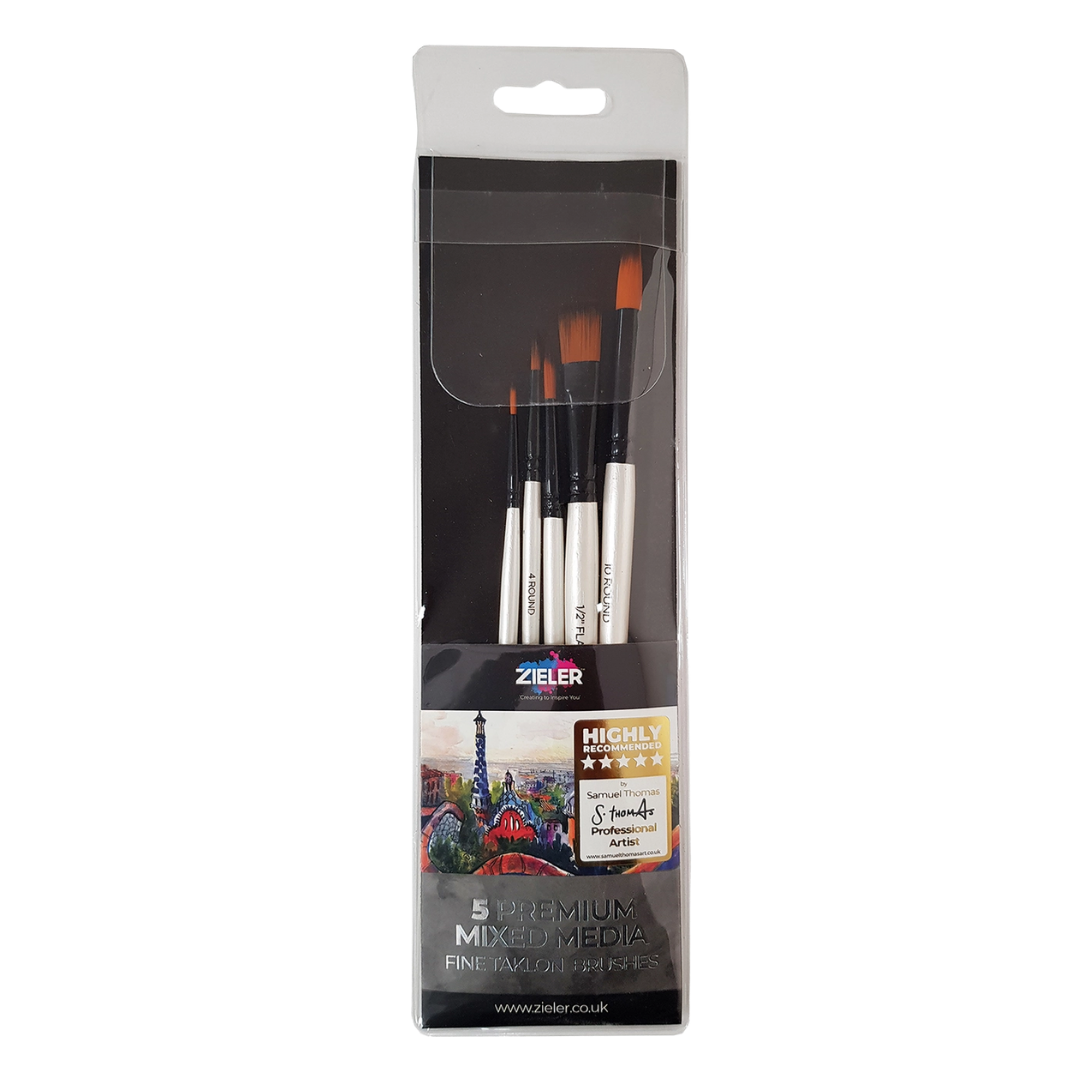 Zieler® Premium Mixed Media Brush Wallet (Set of 5)