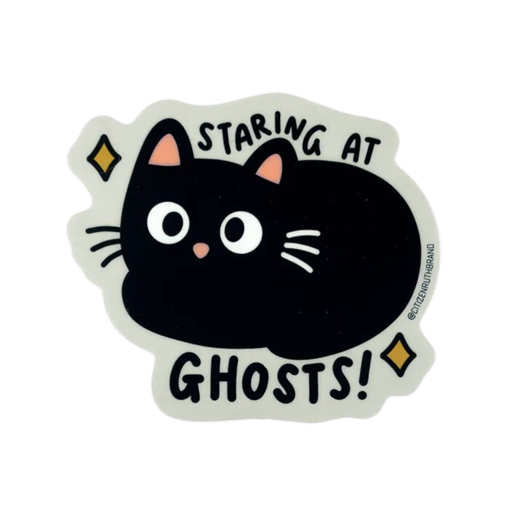 Staring At Ghosts Cat Vinyl Sticker