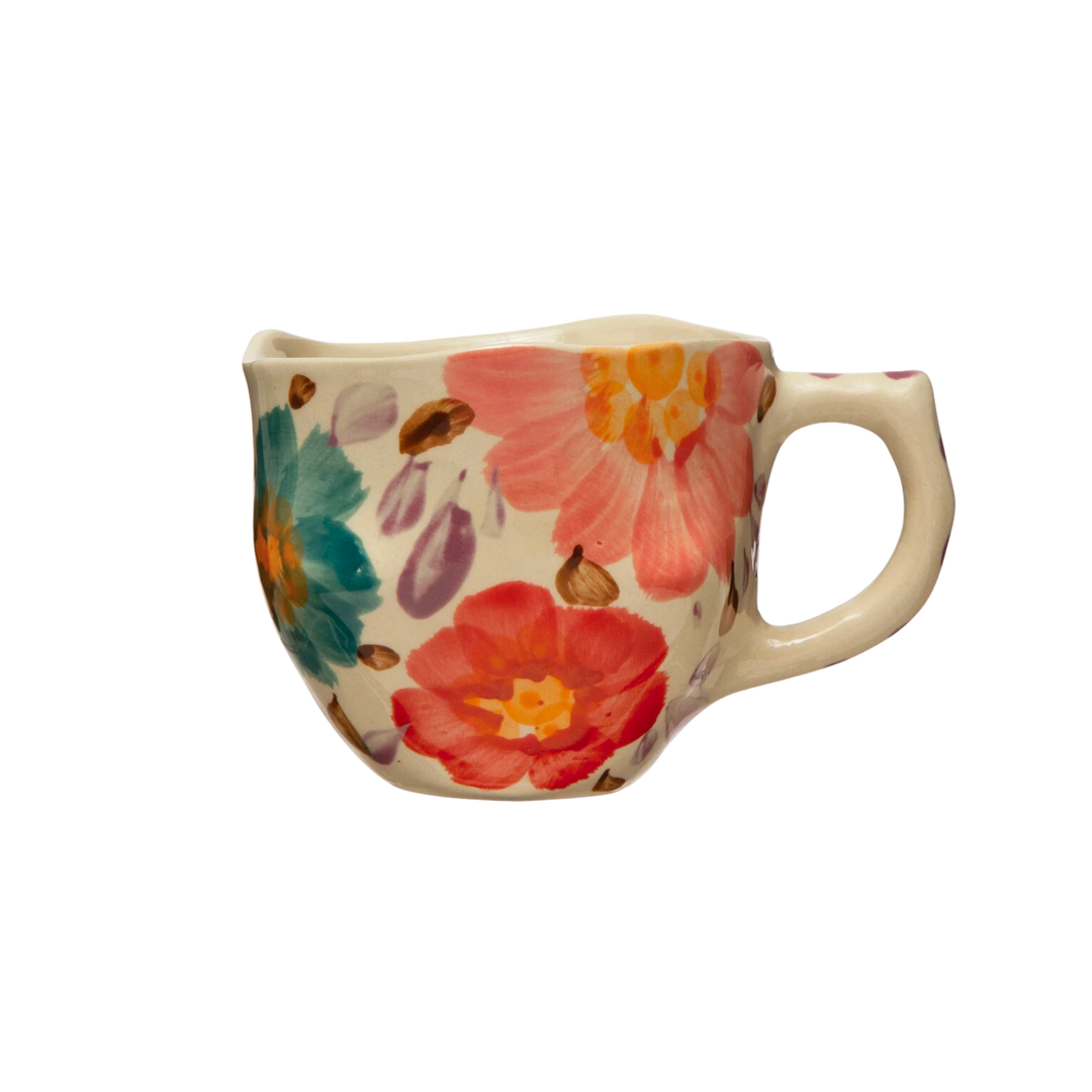 Hand-Painted Floral Stoneware Mug