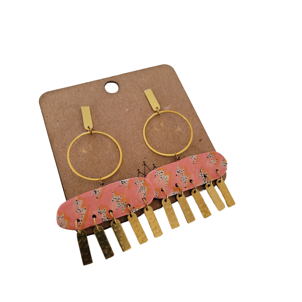 Lightning Bolt + Brass Tassel Earrings
