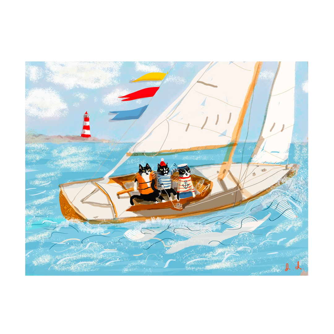 Sailboat Kitties Art Print